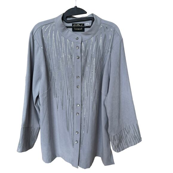 Bob Macke Wearable Art Blazer Sequin Gray Moleskin Jacket Vintage - Picture 1 of 10